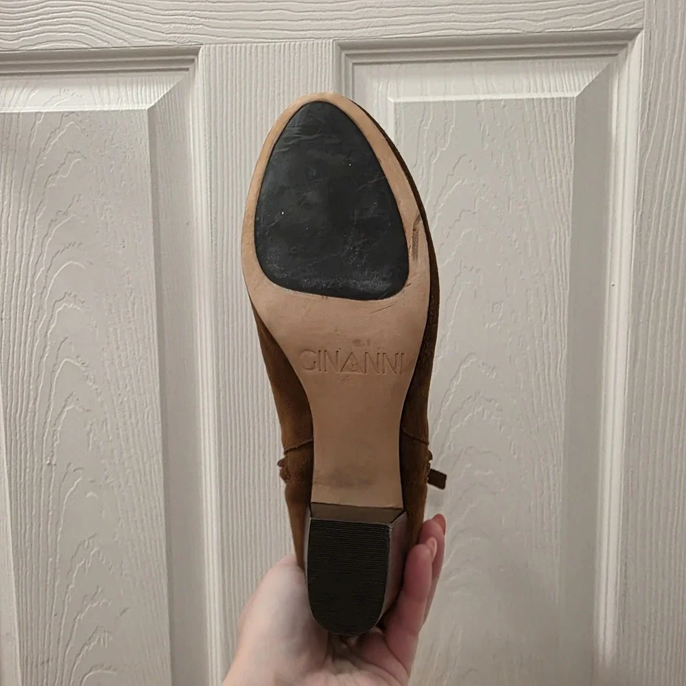 GINANNI Brown Suede Distressed Going Out‎ Ava Heeled Ankle Boots Size 8B